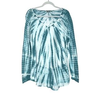 SOFT SURROUNDINGS TEAL TIE DYE Long Sleeve Tunic Blouse Size Large Petite